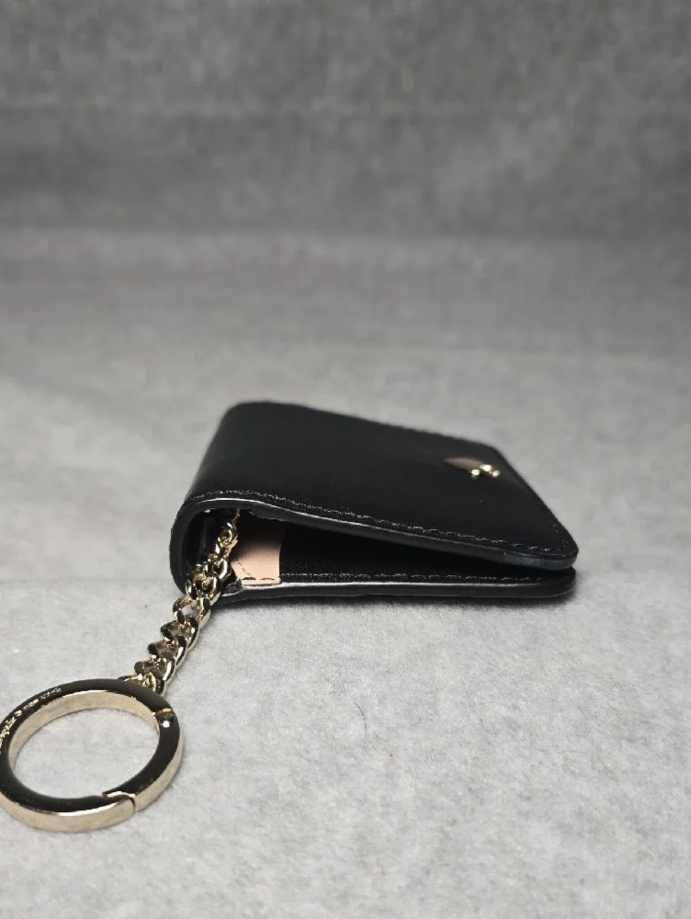 kate spade Black Leather Card & Key Holder with Gold Ring